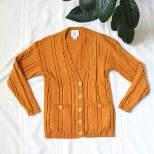 Vintage honey mustard yellow cable knit cardigan